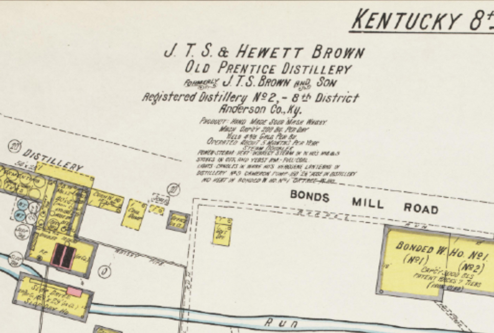 JTS & Hewitt Brown ('Old Prentice') Distillery, Sanborn's Survey of Whiskey Warehouses, 1910 (detail)