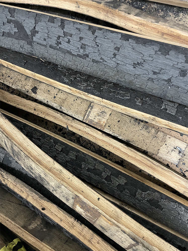 Charred barrel staves