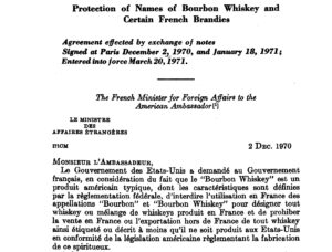 First page of 1970/71 treaty between France and the United States protecting the names of 'Bourbon' and three French brandies